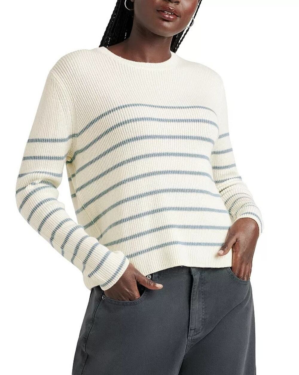Splendid Women Ivory Striped Viscose/Wool Blend Spencer Crewneck Sweater Size XL